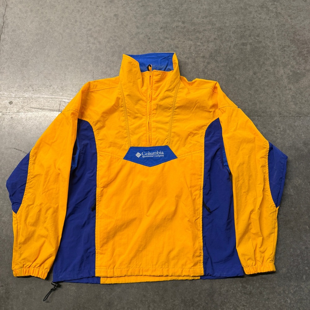Columbia Sportswear Mens Medium Yellow Blue Colorblock Anorak Windbreaker Jacket